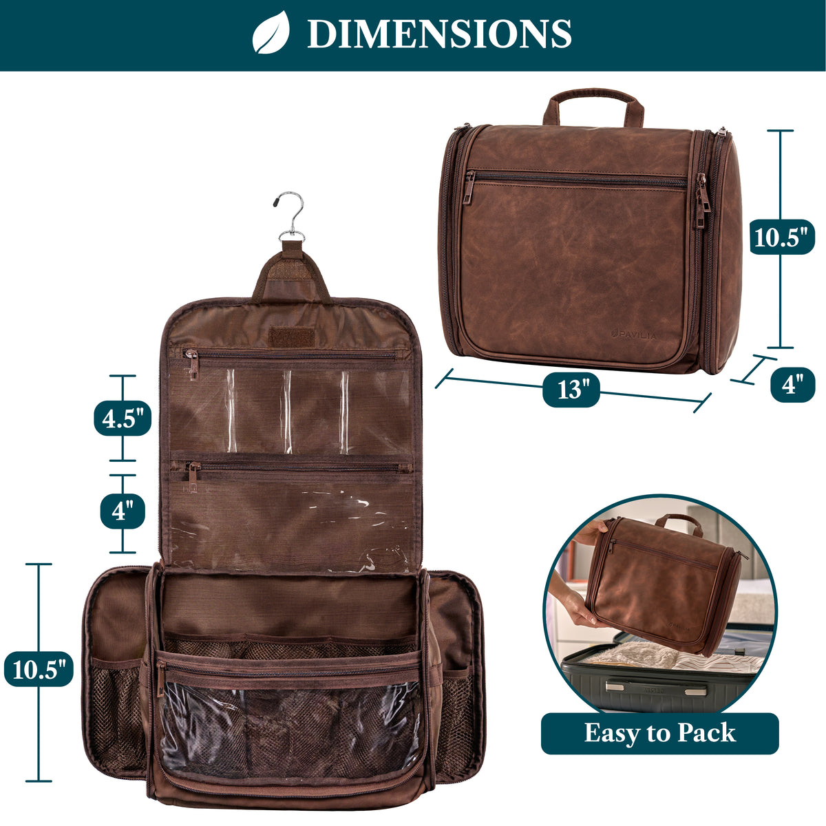 Travel Toiletry Bag Organizer Large Water-Resistant Hanging Cosmetic Case Men Women