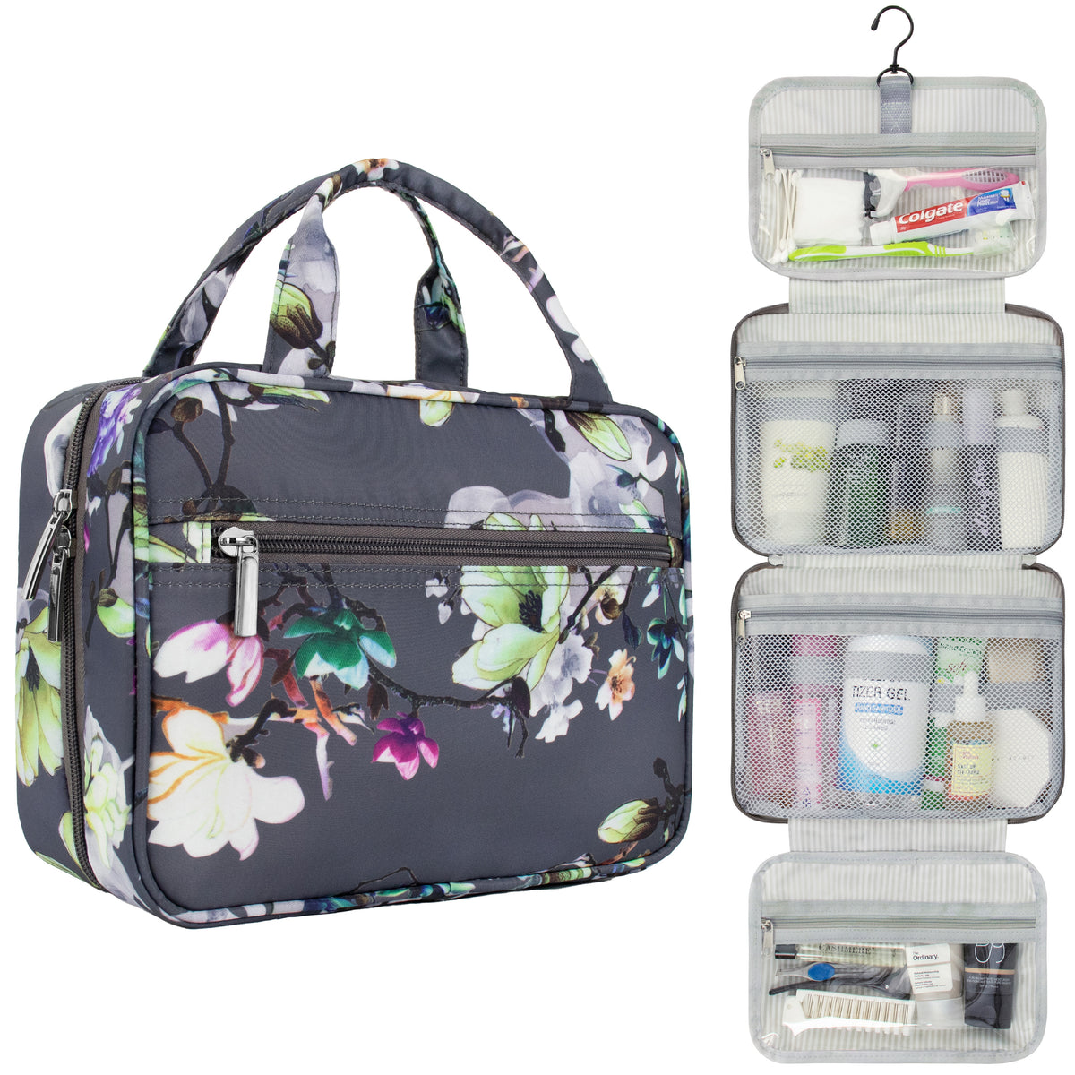 Travel Toiletry Bag with Hanging Hook Water-Resistant Organizer Pouch