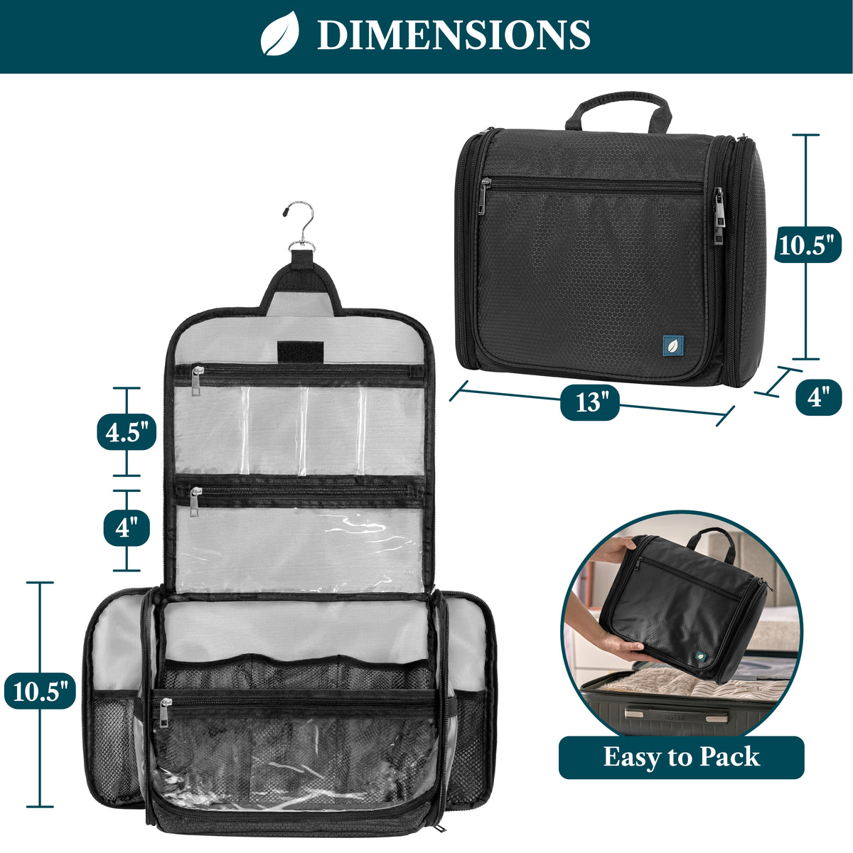 Travel Toiletry Bag Organizer Large Water-Resistant Hanging Cosmetic Case Men Women