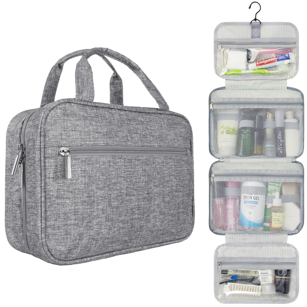 Travel Toiletry Bag with Hanging Hook Water-Resistant Organizer Pouch