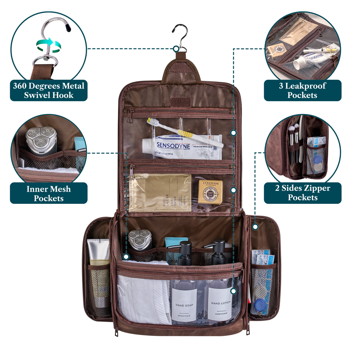 Travel Toiletry Bag Organizer Large Water-Resistant Hanging Cosmetic Case Men Women