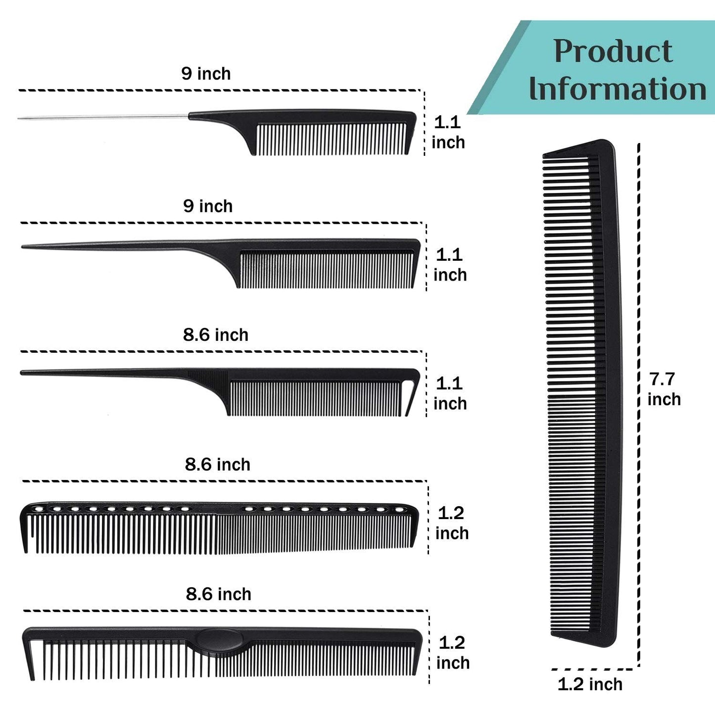 Professional Anti-Static Hairdressing Comb Set - Lightweight & Durable, 6 Pieces