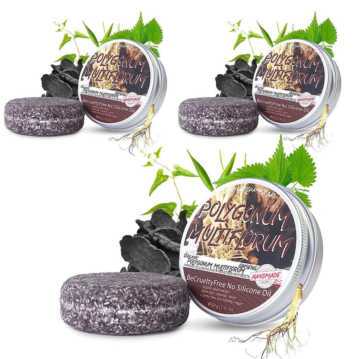Organic Hair Darkening Shampoo Bar - Polygonum Essence, Promotes Hair Growth, Prevents Hair Loss