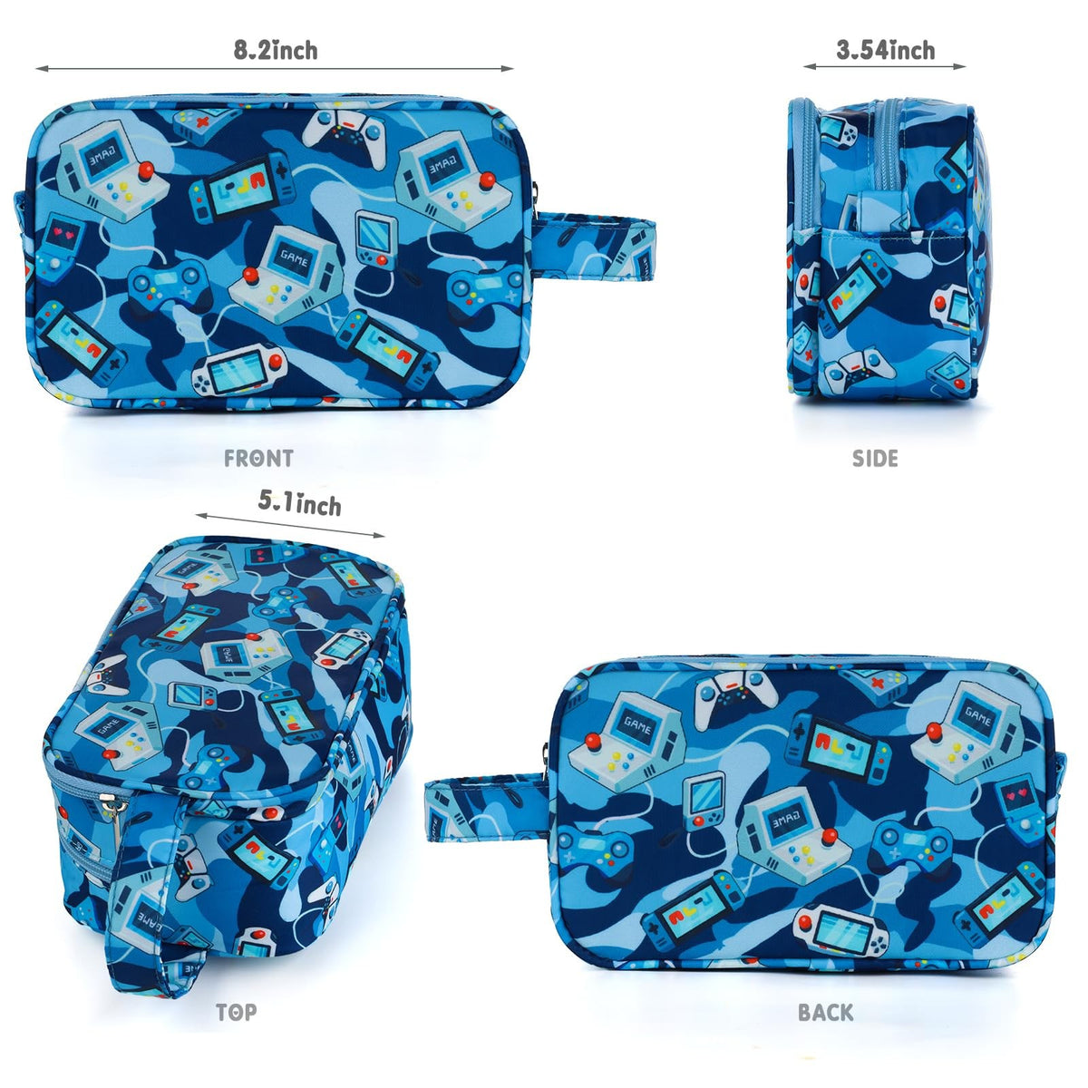 Kids Travel Toiletry Bag Boys Waterproof Hanging Wash Case Camo Blue