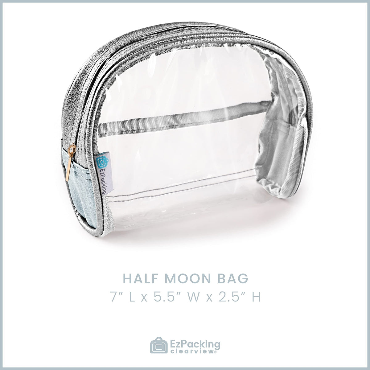 Clear Half Moon Cosmetic Pouch - Small Transparent TSA Travel Bag