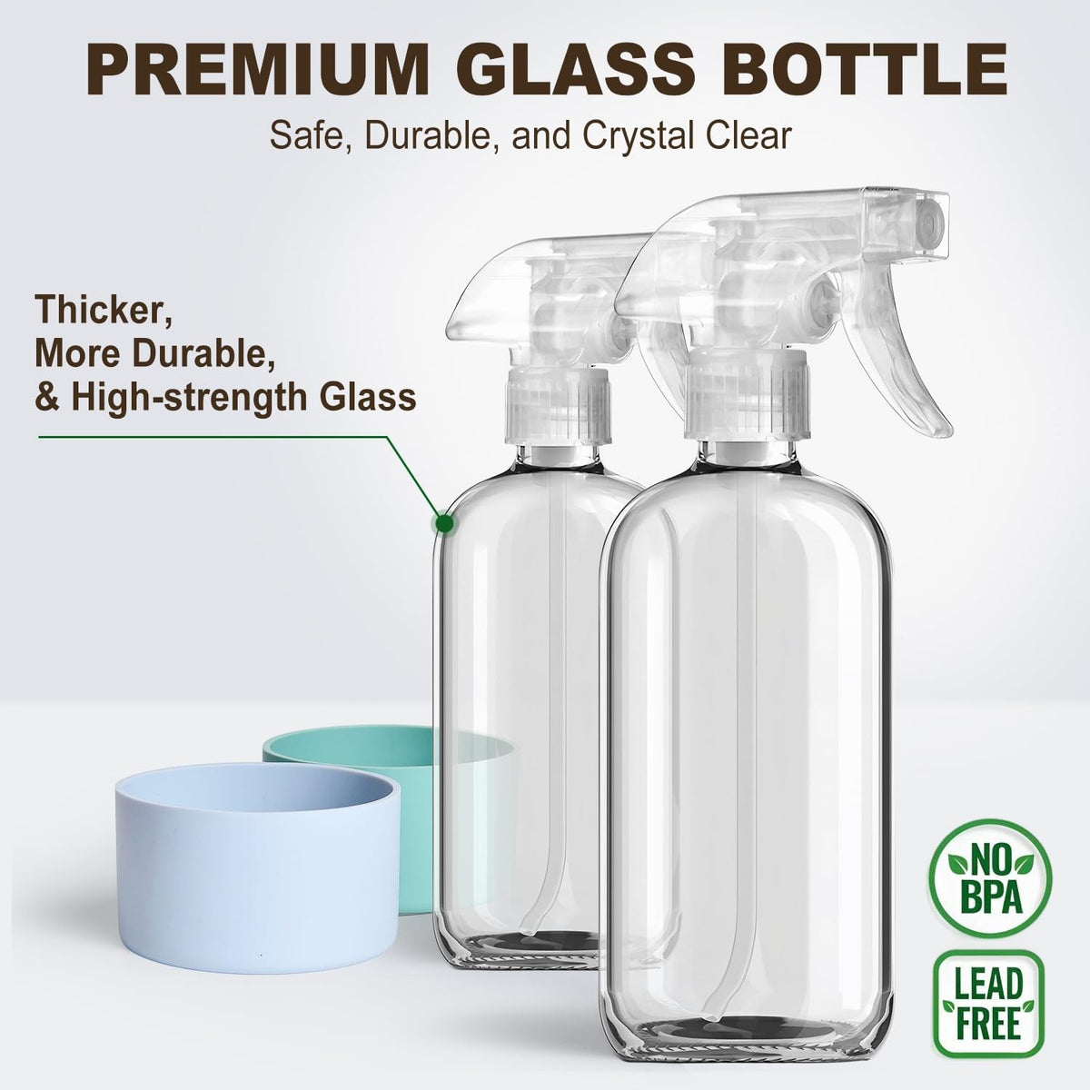 Reusable Glass Spray Bottles with Silicone Covers - Fillable and Leakproof