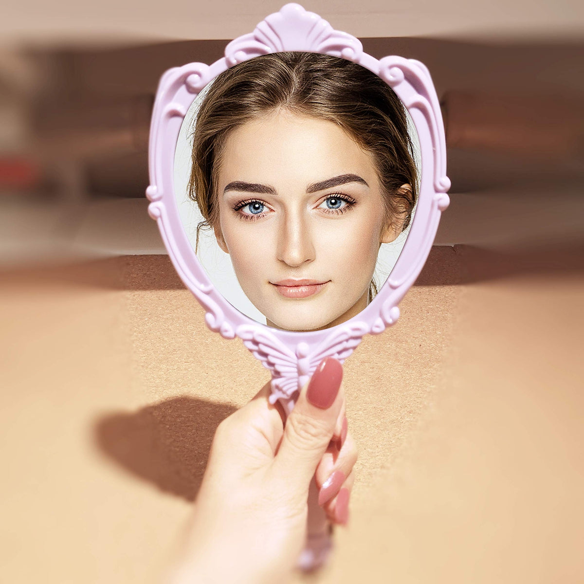 Girls Princess Butterfly Handheld Mirror with Folding Handle, Lighted