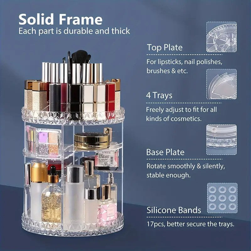 Adjustable Rotating Makeup Organizer - Clear Acrylic Cosmetic Storage Stand