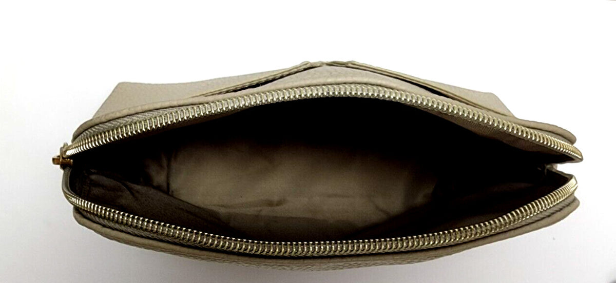 Small Makeup Bag - Muted Beige Faux Leather Cosmetic Organizer