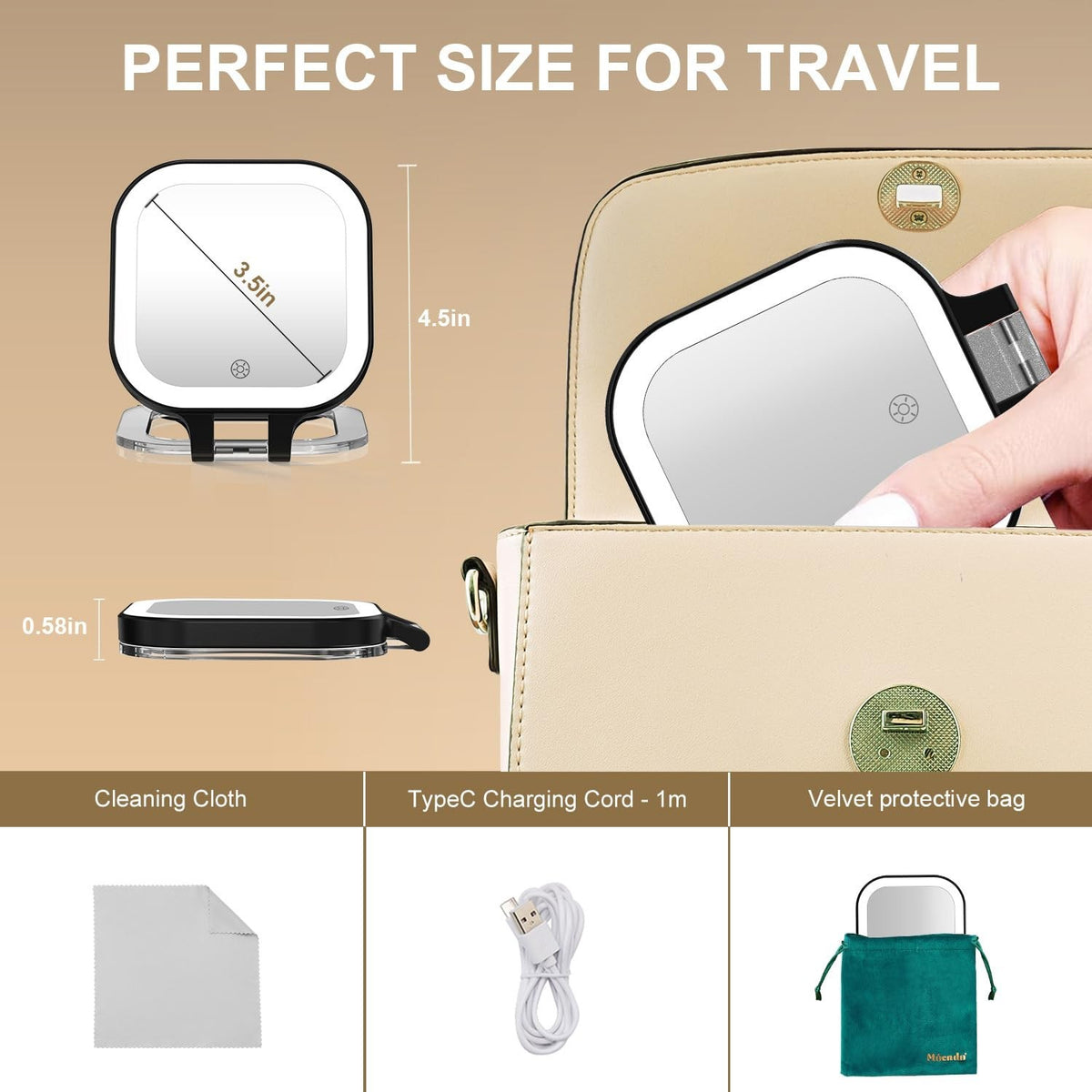 Travel Makeup Mirror with 1X/20X Magnification & LED Light, Compact Double-Sided