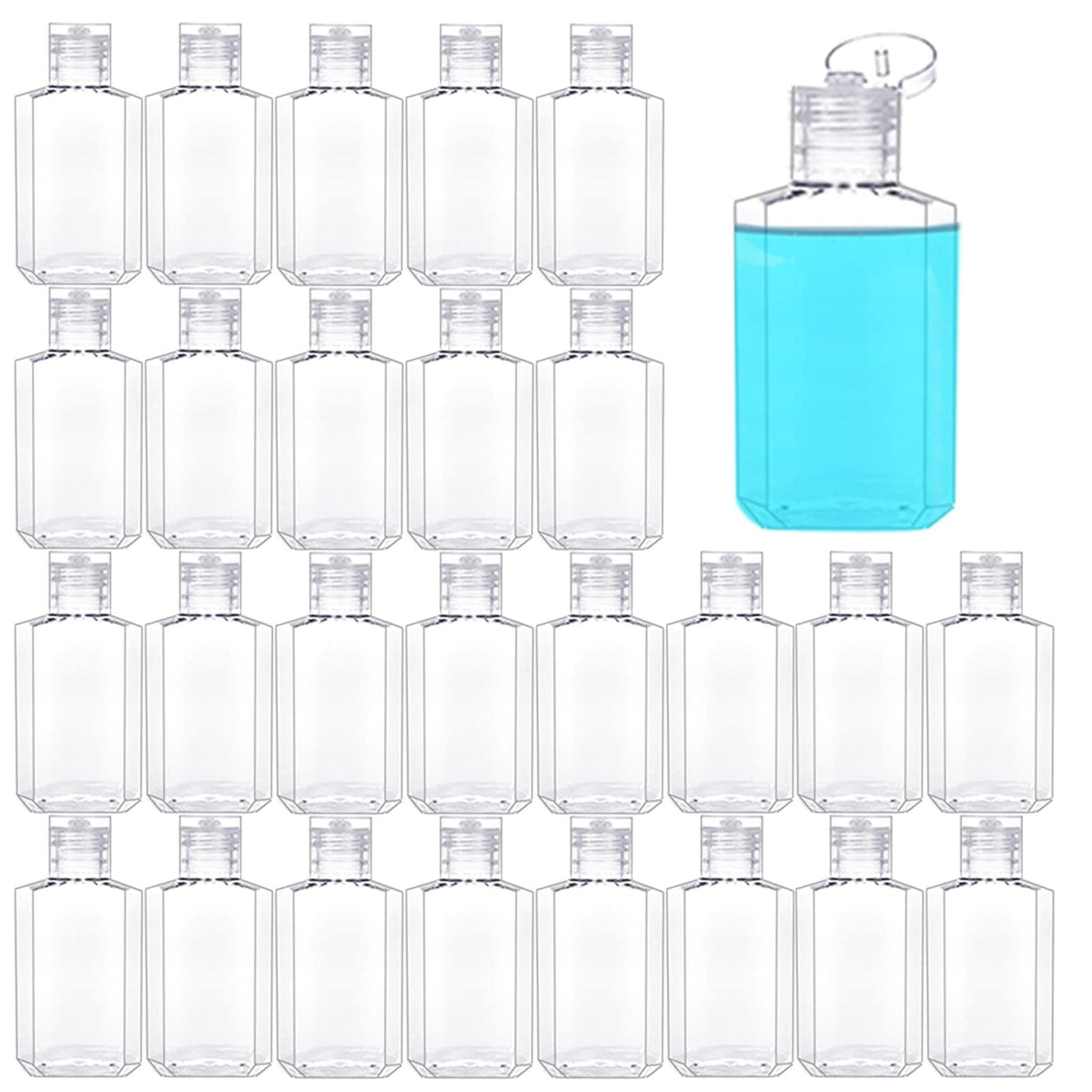 40 Pack 2 Oz Refillable Plastic Travel Bottles with Flip Cap - BPA Free, Clear