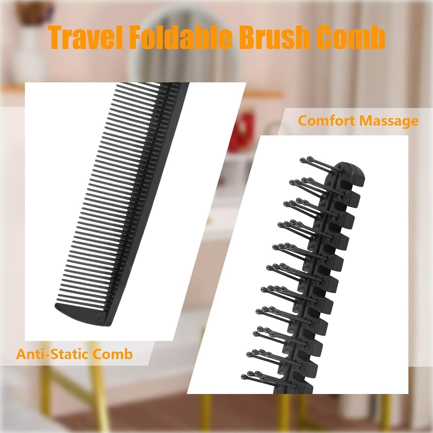 Travel Foldable Hair Brush Comb Set - Anti-Static Compact Hairbrush, 3-Pack