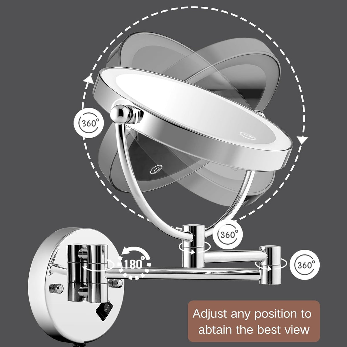 8-Inch Wall Mounted Lighted Makeup Mirror with 10X Magnification and LED Lighting