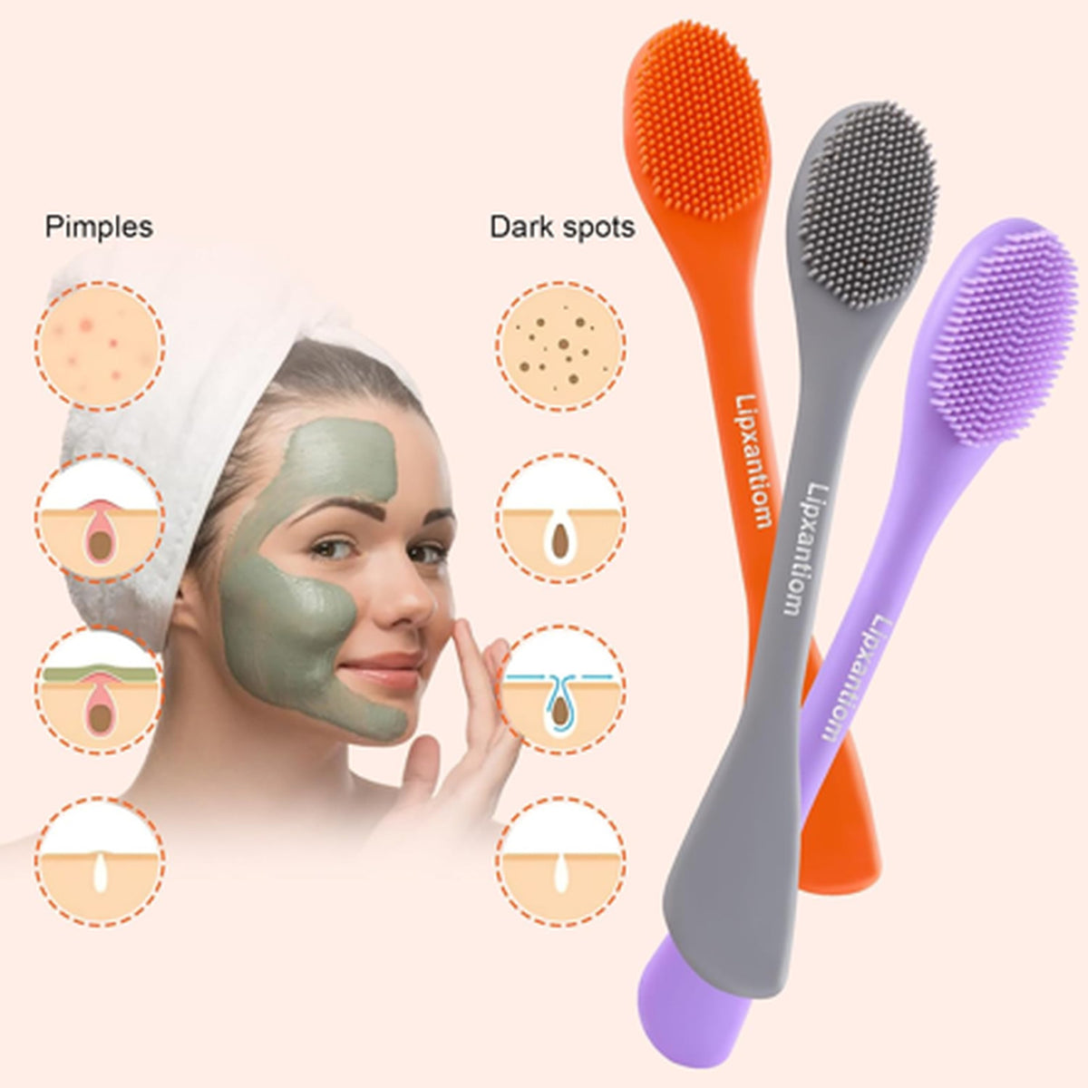 Silicone Facial Cleansing Brush Set - 2-in-1 Face Mask Applicator & Pore Cleanser
