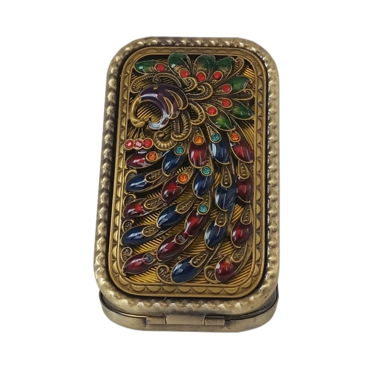 Vintage Bronze Peacock Foldable Travel Makeup Mirror – Compact Handheld with 1X/2X Magnification