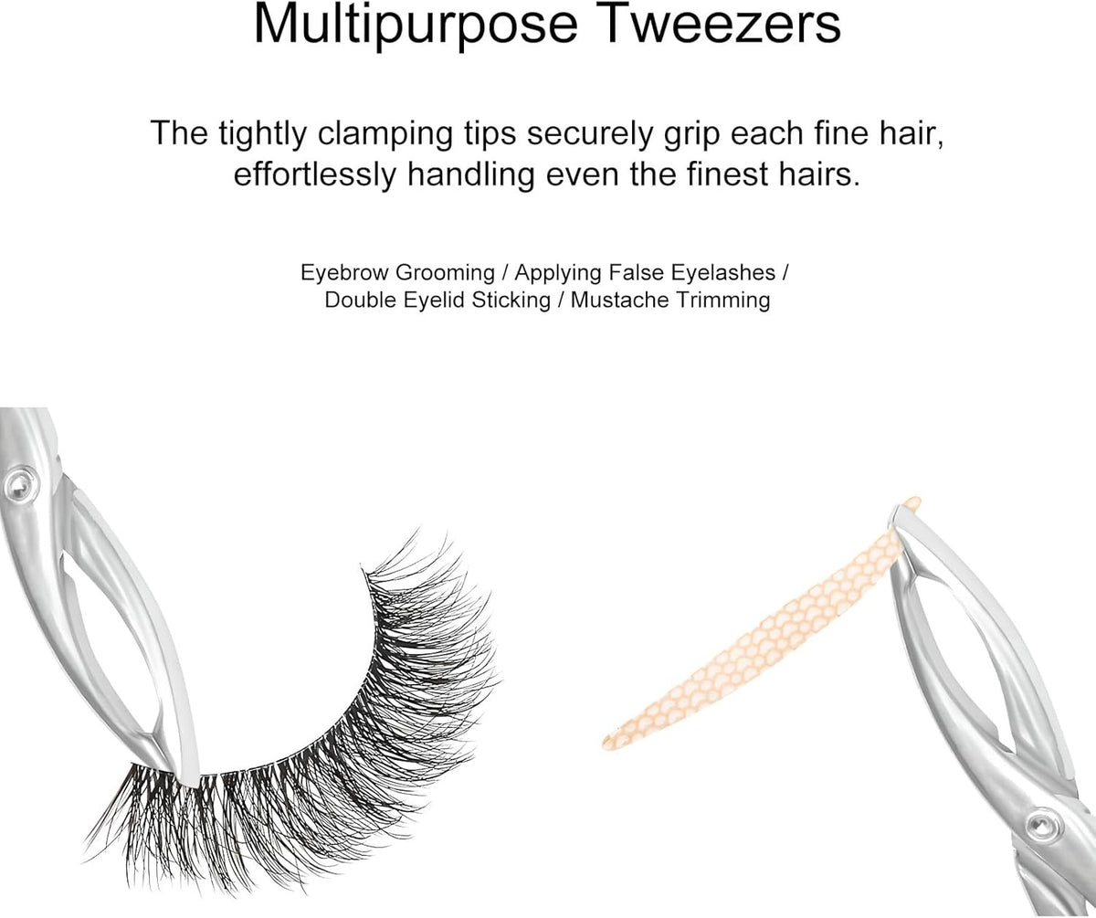 Eyebrow Tweezers Straight Tip Scissor-Handle Set, 4 pcs - Metal