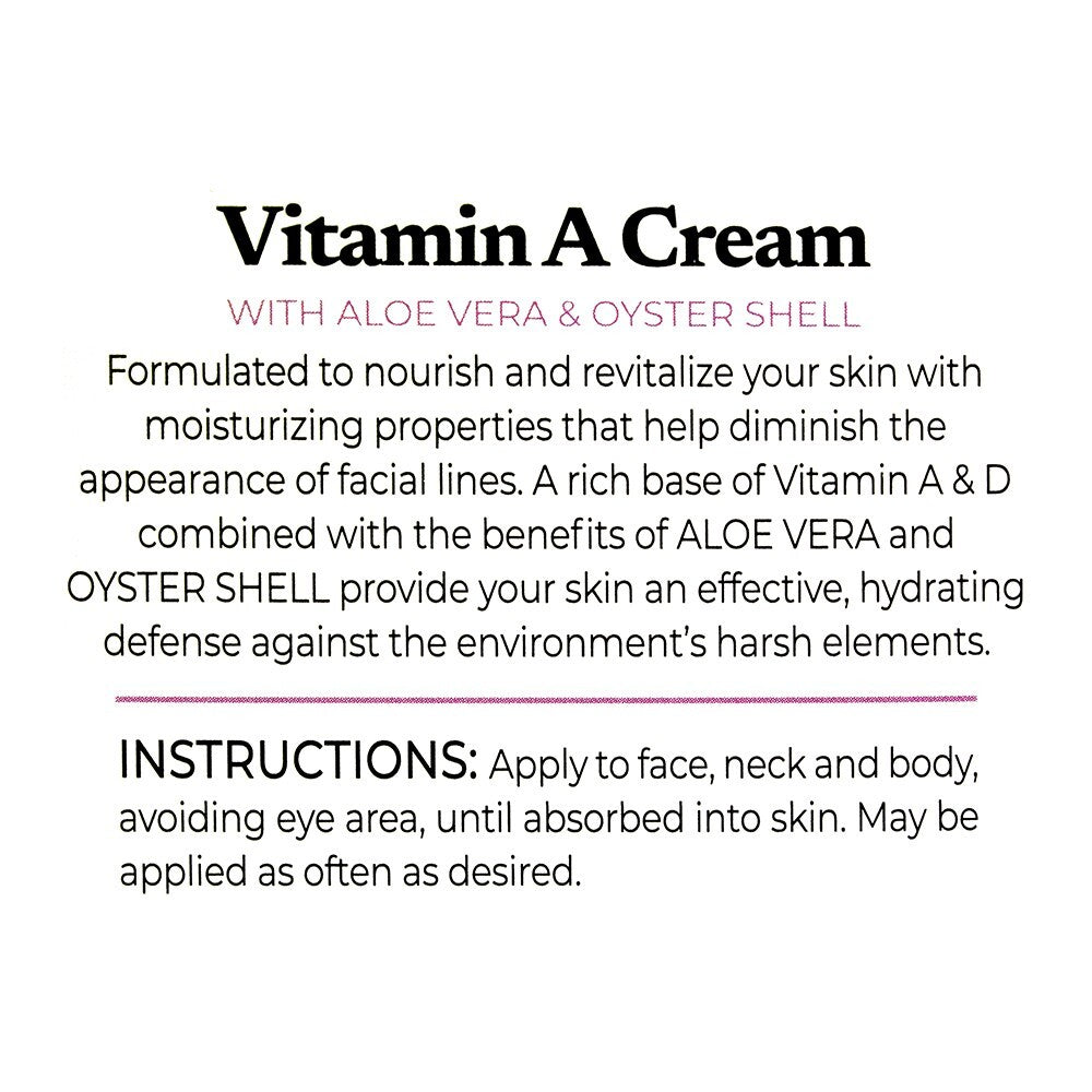 Vitamin A Skin Rejuvenating Cream 2oz - Anti-Aging Moisturizer with Aloe & Oyster Shell