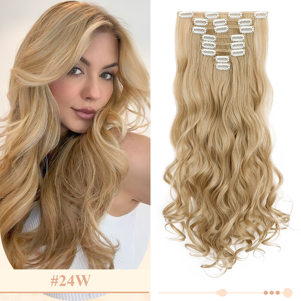 Clip-In Hair Extensions Full Head Ombre Highlight Synthetic Thick Hair 8-24 Inches