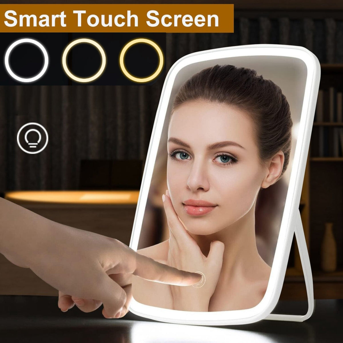 LED Travel Makeup Mirror with 3 Light Colors & Dimmable LED Lighting