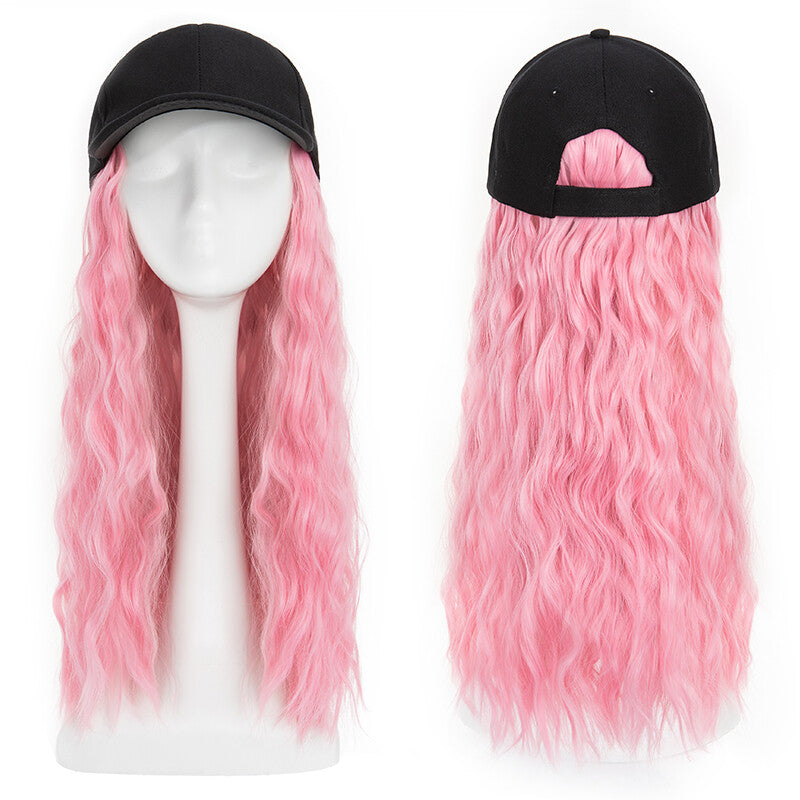 Baseball Cap with Synthetic Hair Extensions - Straight, Curly, Wavy Fits Most