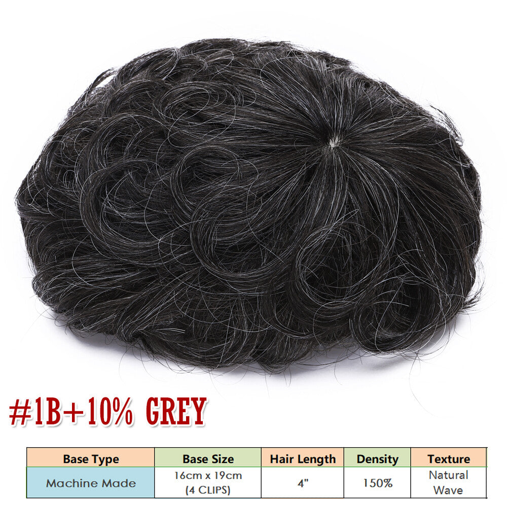 Men's Hair Replacement System Toupee Human Hair Skin V Loop - Natural-Looking Hairpiece