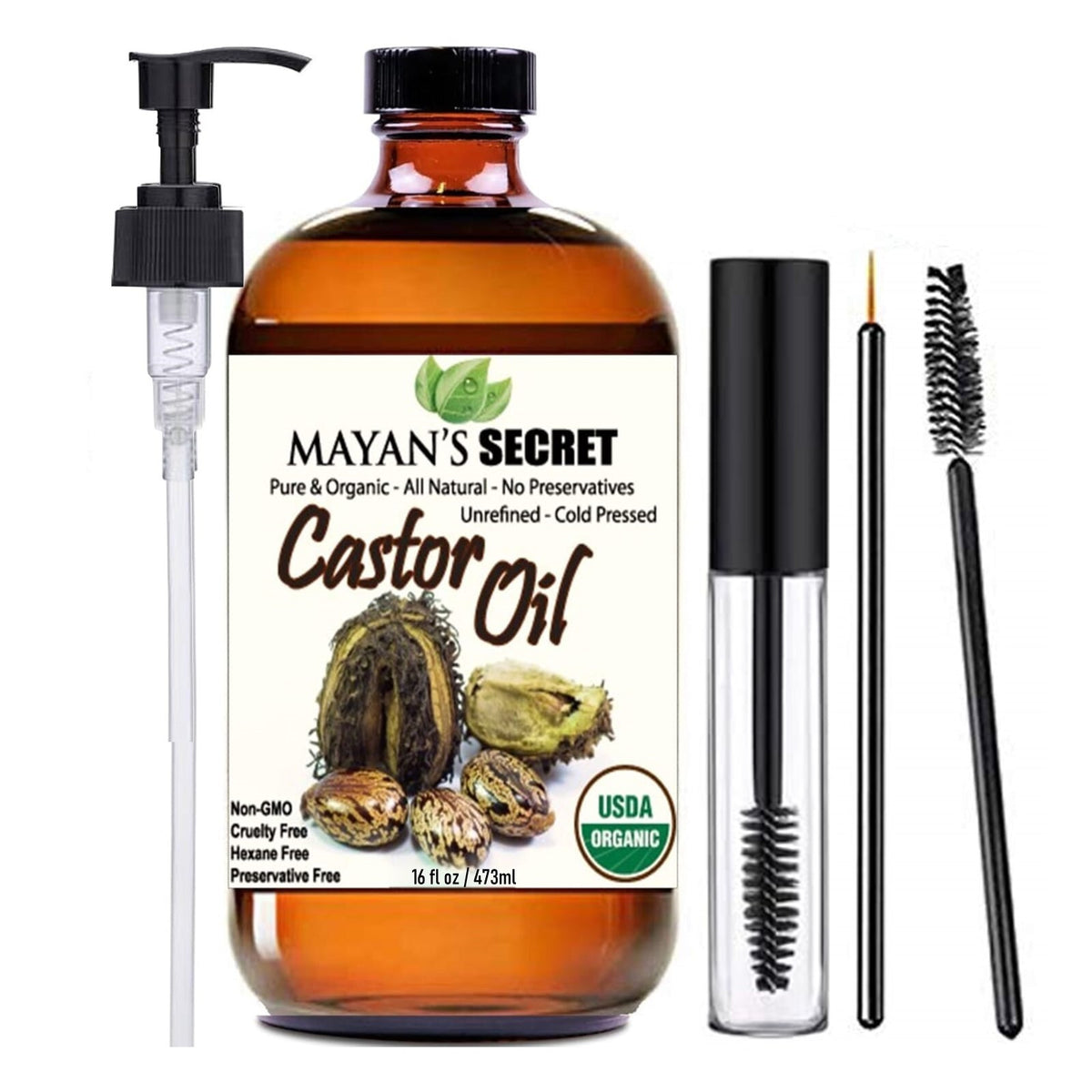 Organic Cold Pressed Castor Oil in Glass Bottle for Hair Skin & Eyelashes