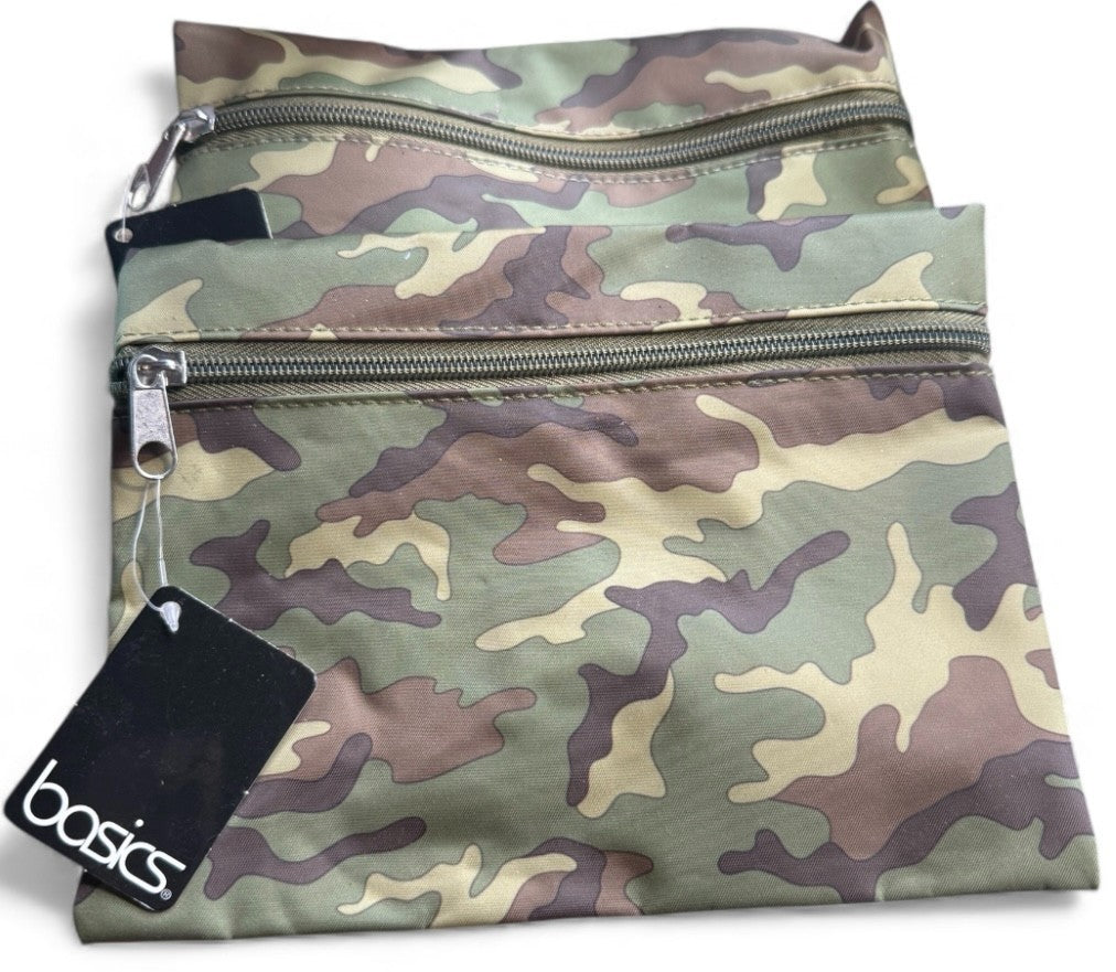 Set of 2 Flat Cosmetic Bags Camouflage Zipper Cases Organizer