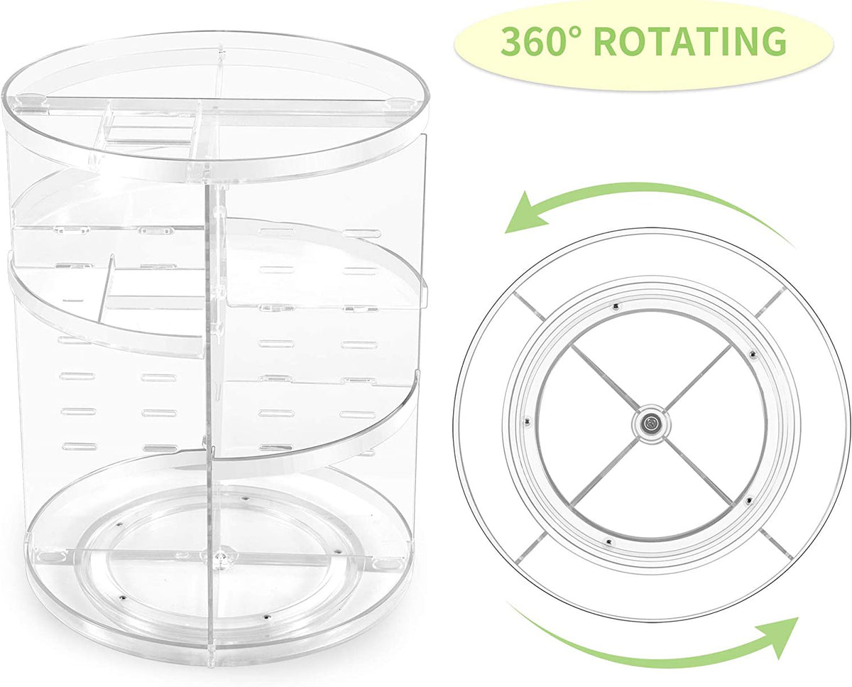 360° Rotating Makeup Organizer with Adjustable Compartments & Spinning Storage Shelf