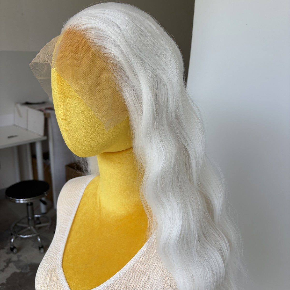Long Wavy White Synthetic Lace Front Wig for Women - Heat Resistant & Soft