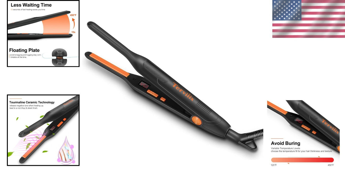 Mini Flat Iron for Short Hair - Adjustable 120-450°F, Compact Styling Tool