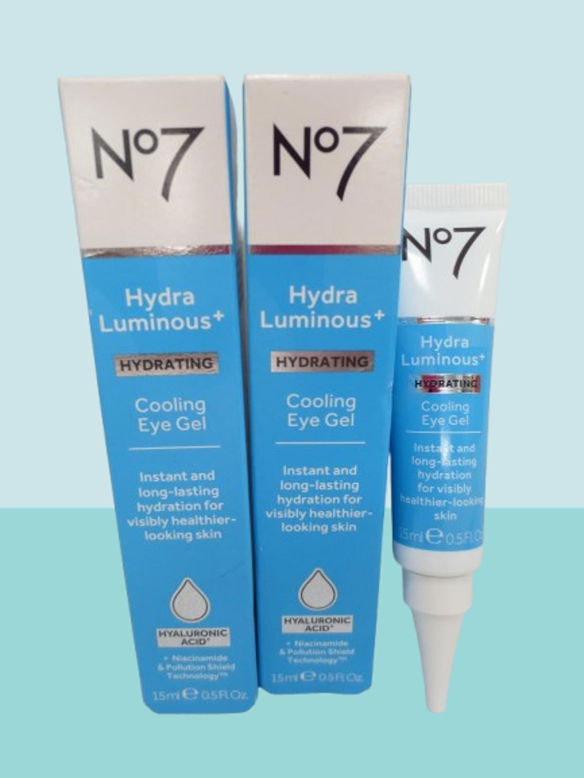 No7 Hydra Luminous Hydrating Cooling Eye Gel - 0.5 oz Boxed Lot of 2