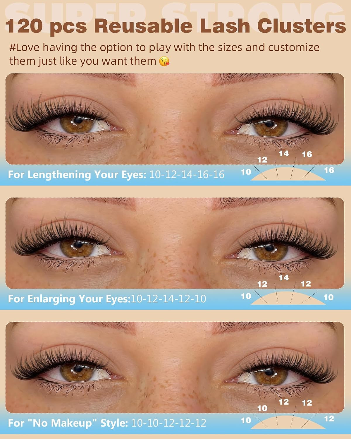 Self Adhesive Eyelashes Wispy Clusters Long-Lasting Waterproof Natural Look