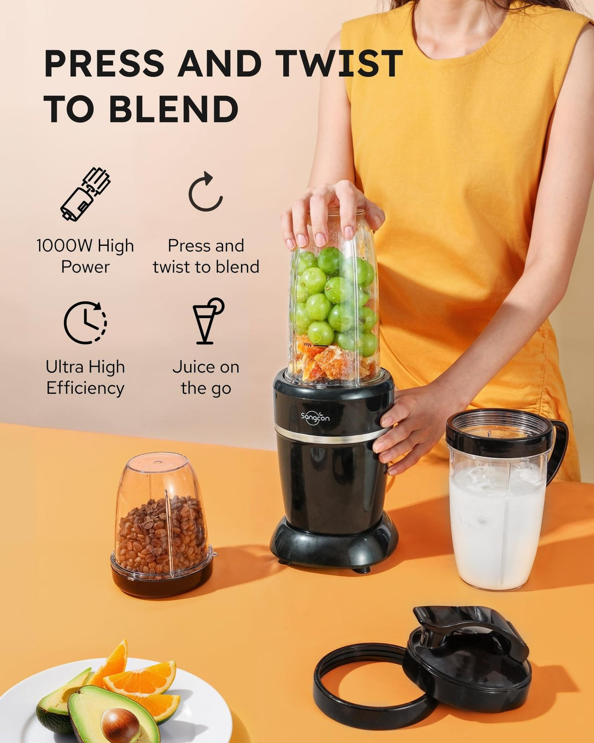 1000W Portable Blender for Smoothies & Frozen Drinks with 3 Cups