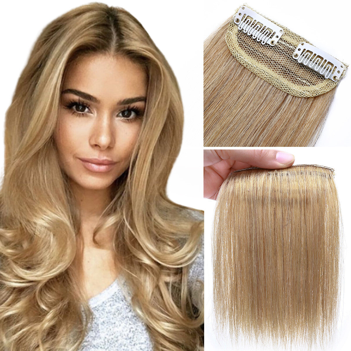 Clip-In Hair Extensions 100% Real Human Hair Fluffy Remy Hair Topper Set