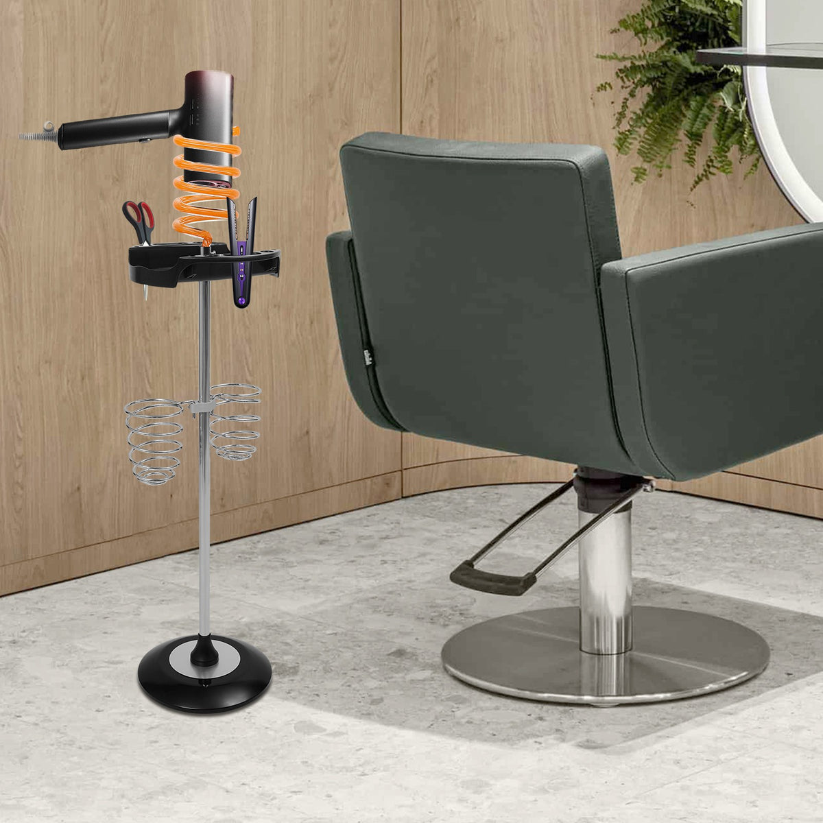 Hair Dryer Stand with Tray and Spiral Holder | Salon Organizer