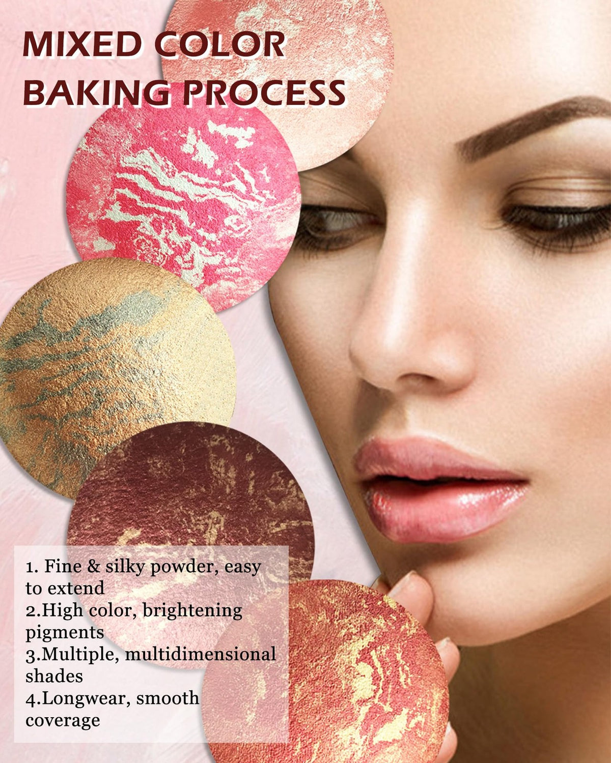 Peachy Pink Marbleized Baked Blush - Natural Glow & High Pigment
