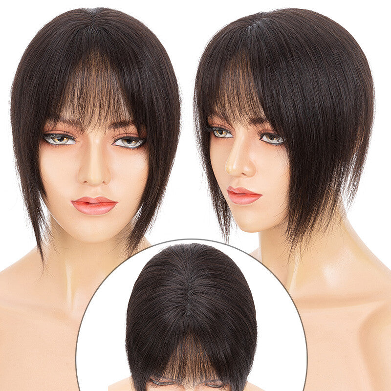 Clip-In Human Hair Bangs Extension with Wispy & French Styles - Natural & Dark Brown