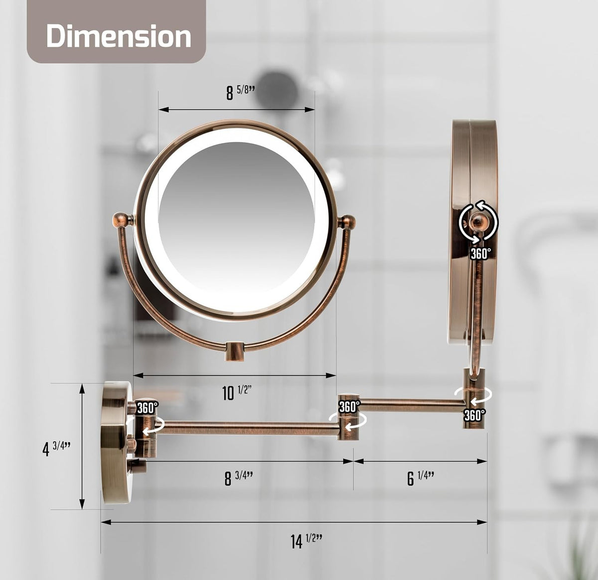 Wall Mounted Lighted Makeup Vanity Mirror 9-inch Double Sided 1X/7X Magnification