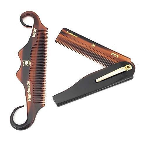 2 Pack Men's Beard & Hair Comb Set - Folding Travel Pocket Combs for Grooming
