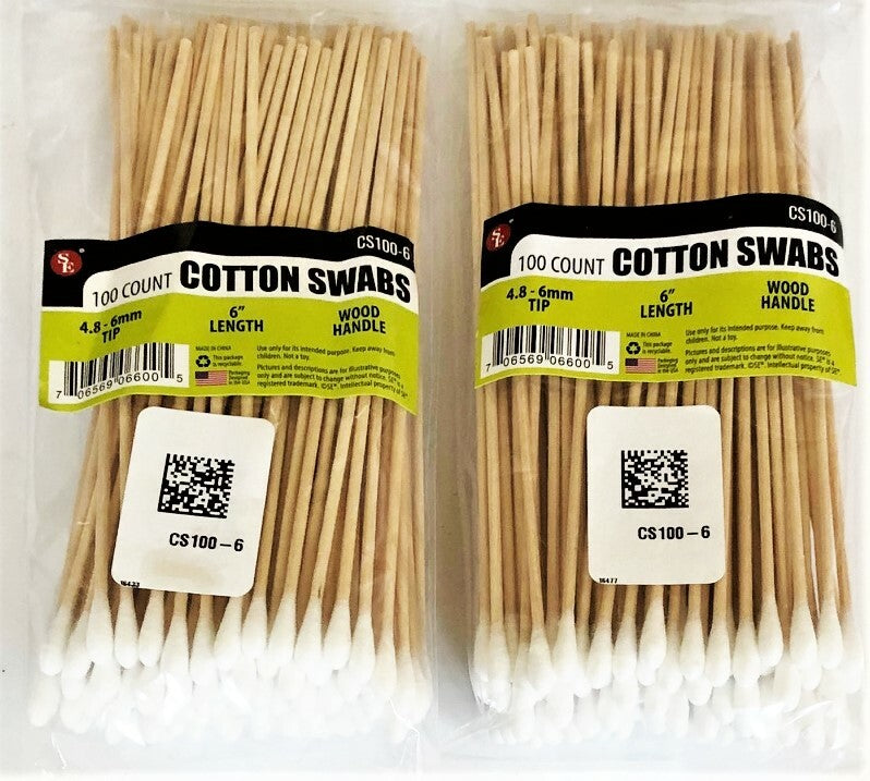 Industrial Cotton Swabs 6 Inch with Wooden Handle for Cleaning & Detailing