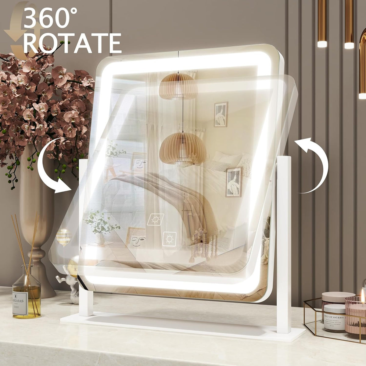 15x13 Inch Lighted Makeup Vanity Mirror with Dimmable LED & 360° Rotation