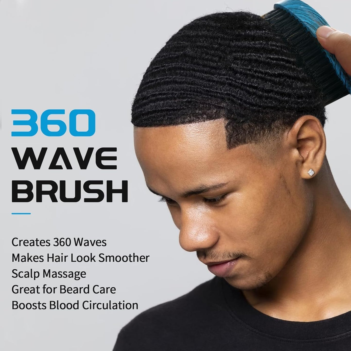 Medium Hard Curved Wave Beard & Hair Brush for Men - 360 Degree Styling