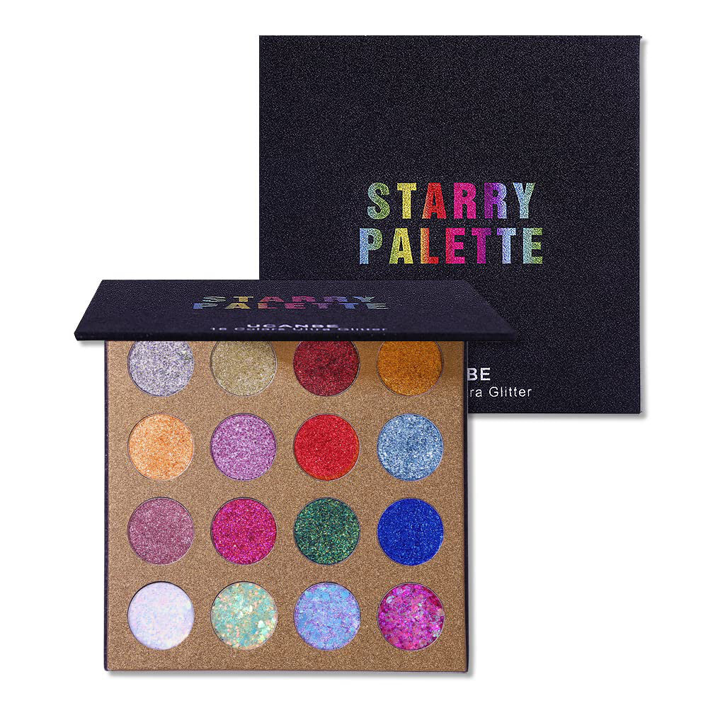 16-Color Glitter Eyeshadow Palette with Chunky & Fine Pressed Glitter