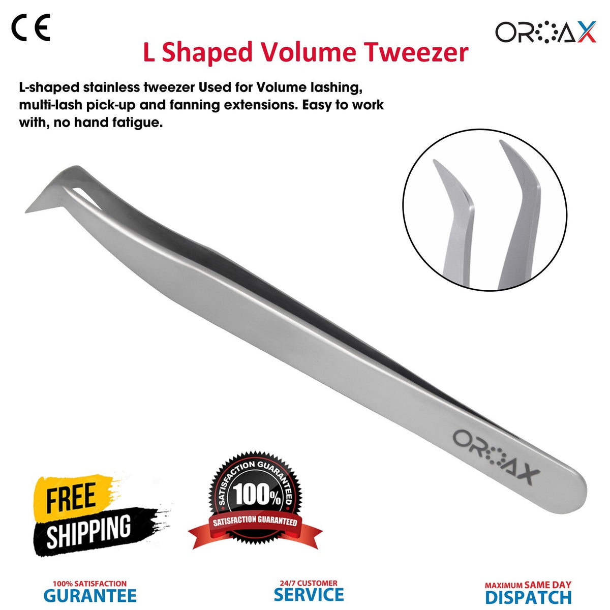L-Shaped Dental & Lash Extension Tweezers - Serrated Surgical Stainless Steel