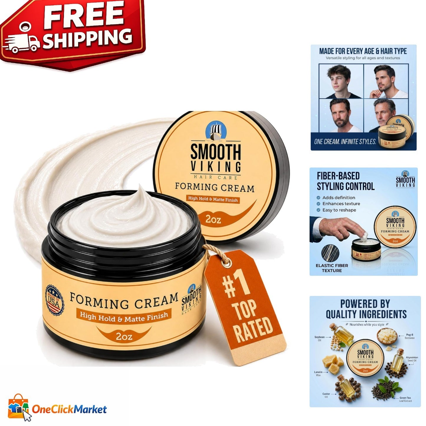 Hydrating Matte Hair Paste - High Hold Men's Styling Cream, 2oz Travel Size