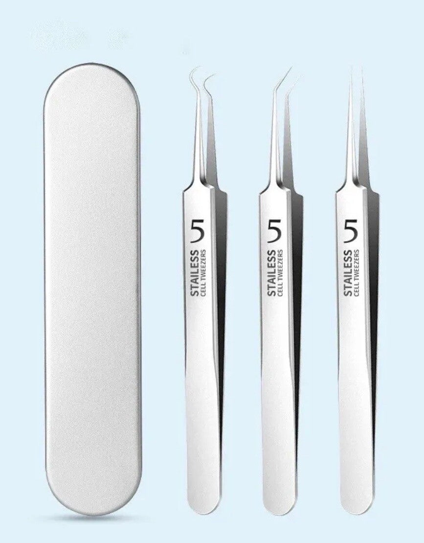Blackhead Remover Tweezers 3-Piece Acne Pimple Blemish Extractor Set