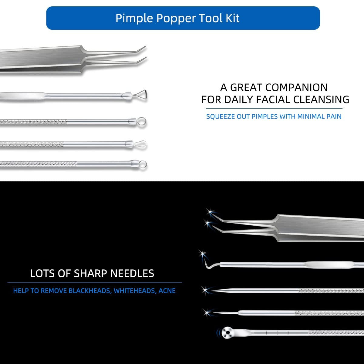 Blackhead Remover Tool Set - Pimple Extractor Kit with 5 Stainless Steel Tools