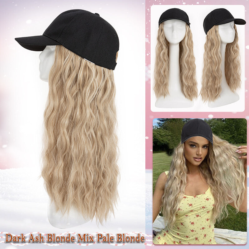 Unisex Wavy Long Hair Beret Cap with Synthetic Hair - Casual Hat Wig