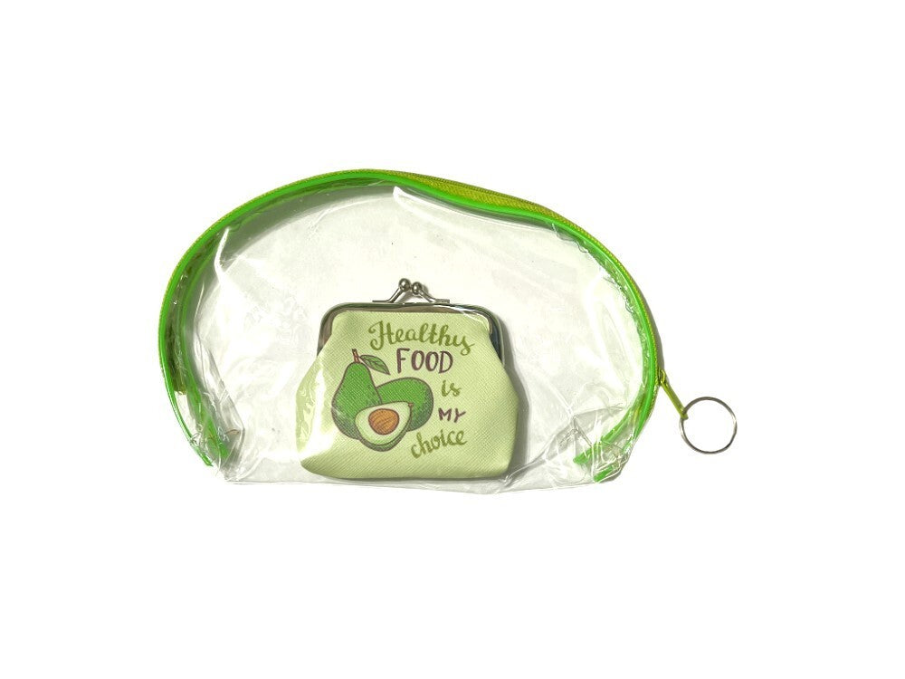Large Zipper Cosmetic Bag & Coin Purse Set - Green Trim
