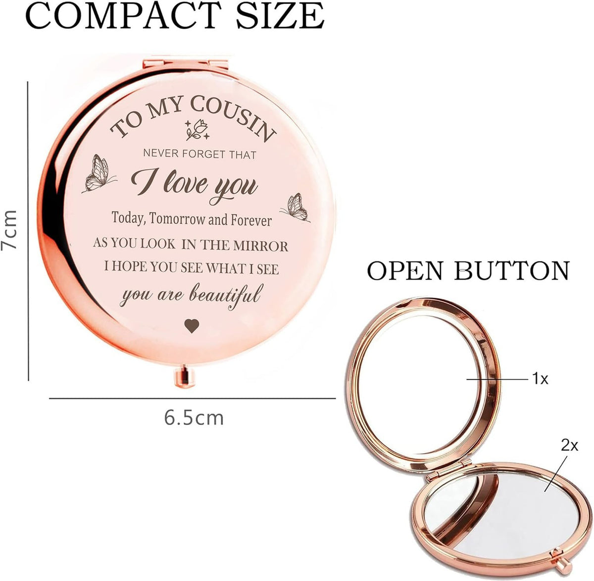 Rose Gold Compact Mirror for Women - Makeup Mirror & Magnifying Mirror Gift